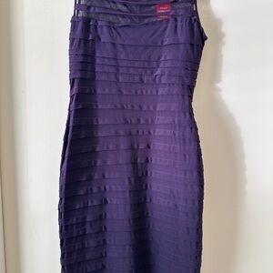 Purple Ribbed Pleated Bodycon Midi Dress